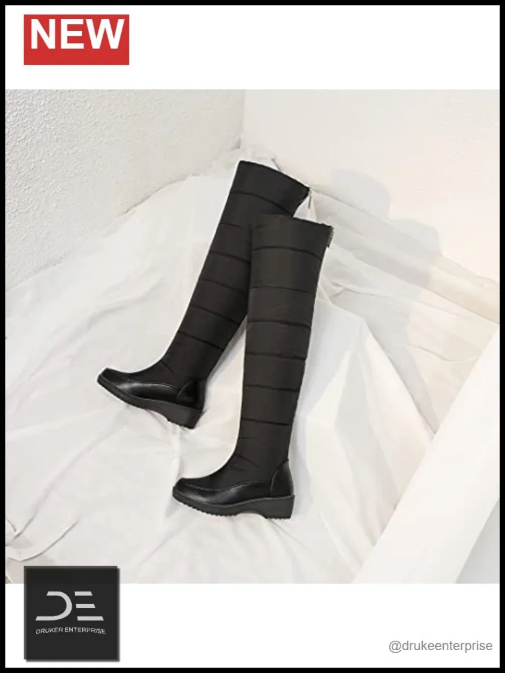 Waterproof Over Knee Snow Boots Fur Lining Chunky Heel Zip